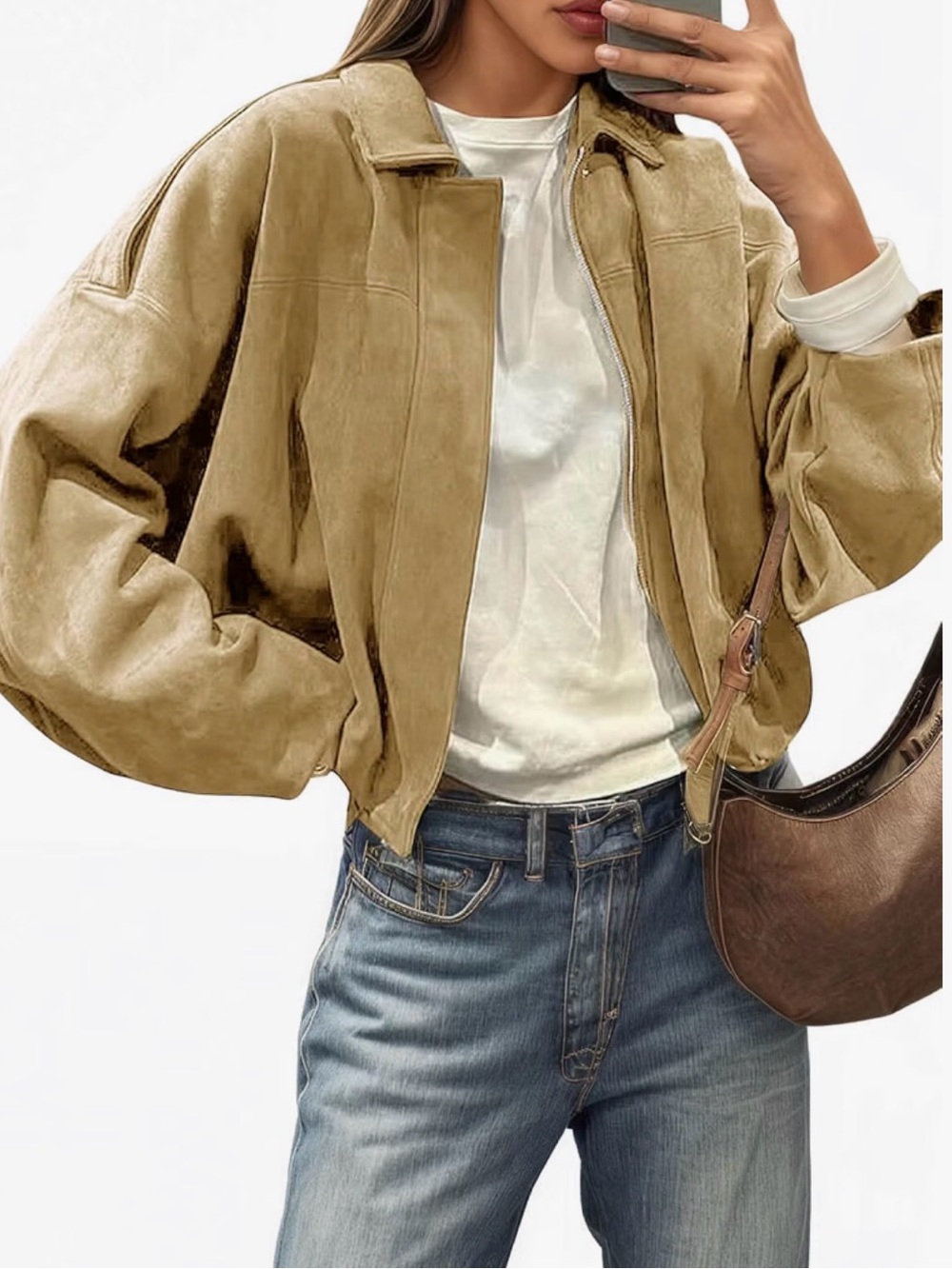 Tan Faux Suede Cropped Jacket